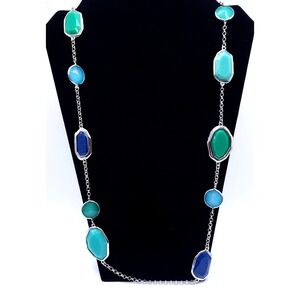 Premier Designs Gemma Necklace Blue Green Beaded Silver 39in